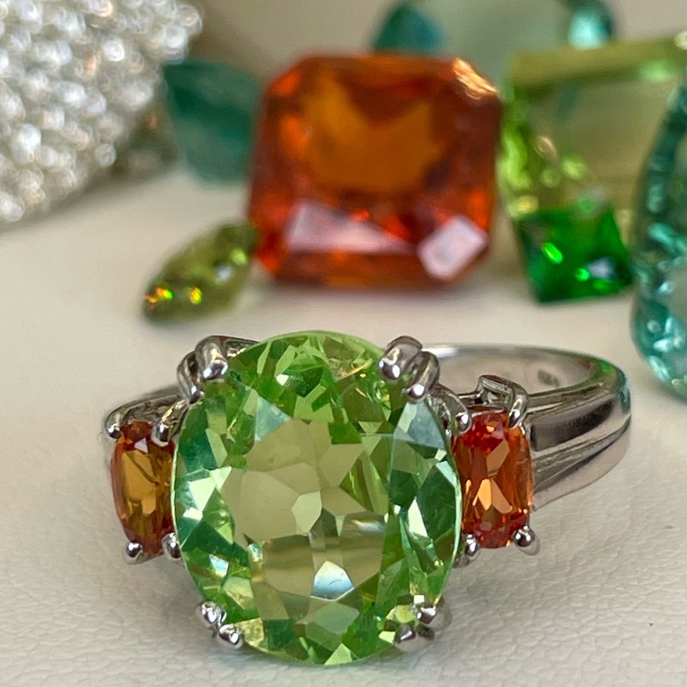 SALE‼️8ct Tourmaline & Sapphire Silver  ring 925 orange Green tourmaline